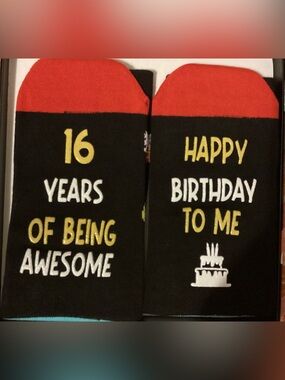 Unisex 16 Years Birthday Socks - Black and Red